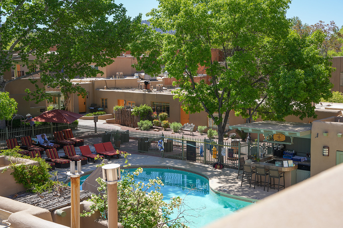 The outdoor pool at La Posada de Santa Fe in Santa Fe, New Mexico