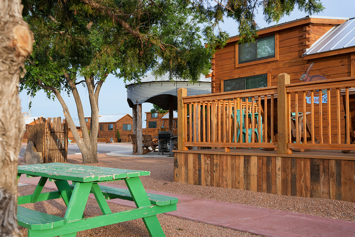 Modern cabins at the Big Texan RV Ranch in Amarillo, Texas