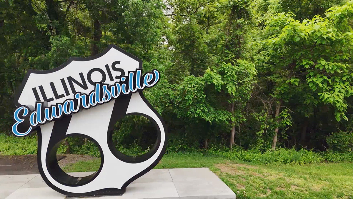 The Route 66 shield monument in Edwardsville, Illinois