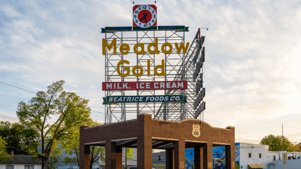The historic Meadow Gold sign in the Meadow Gold District, Tulsa, Oklahoma