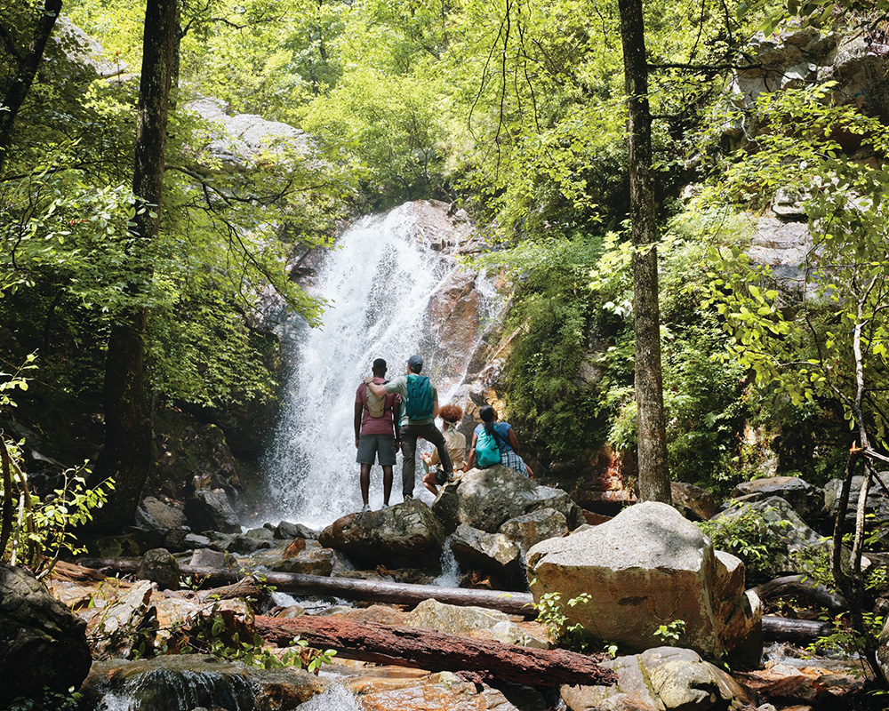 Waterfall viewing in Oak Mountain State Park near Birmingham, Alabama