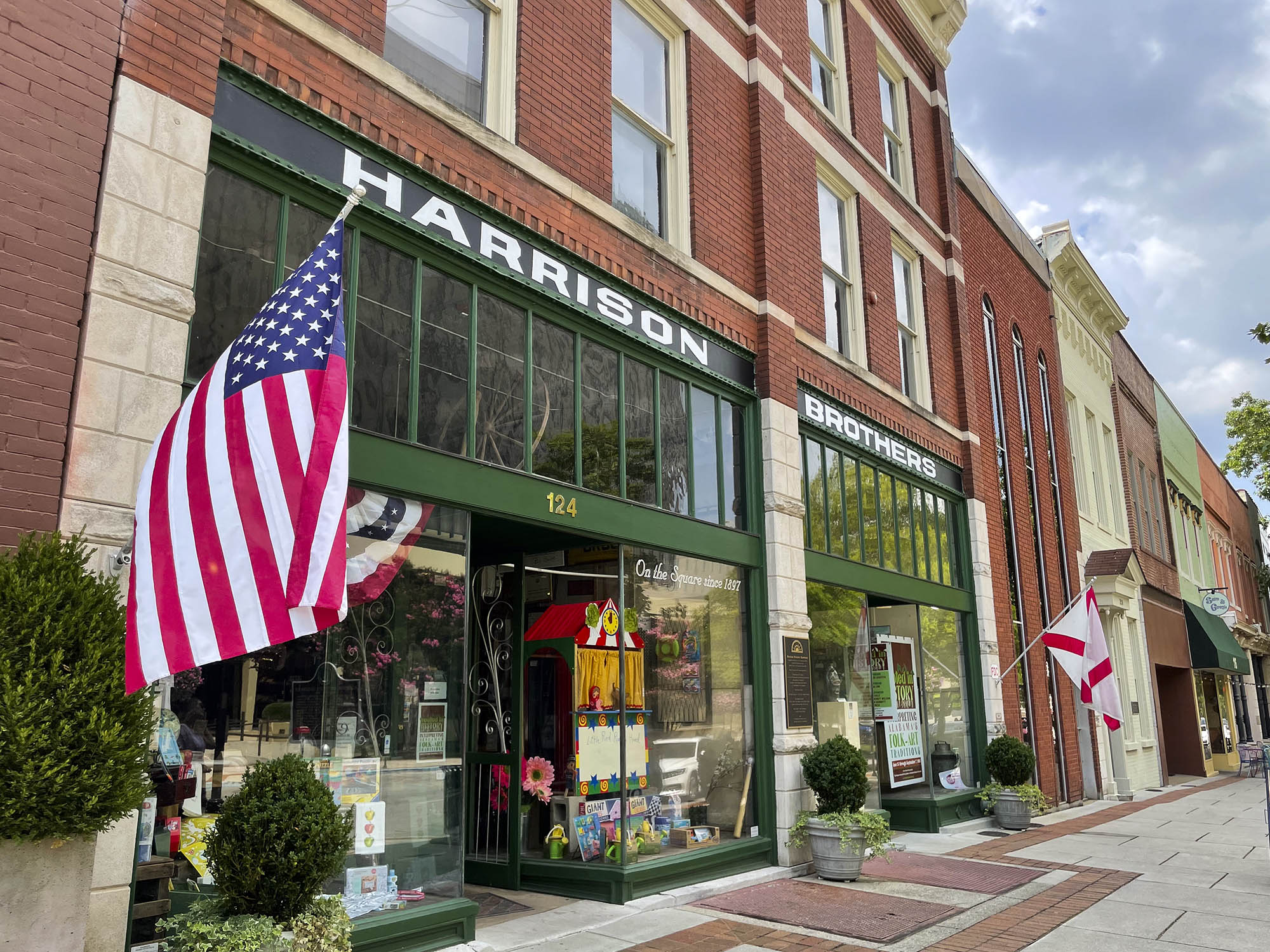 The historic exterior of Harrison Brothers Hardware in Huntsville, Alabama
