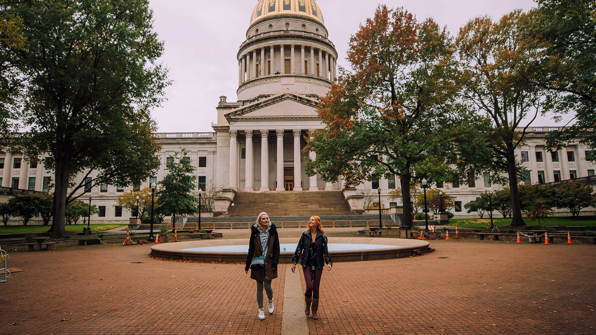 Walking near the West Virginia State Capitol in Charleston