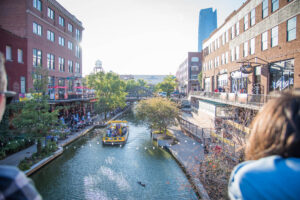 A boat tour through a canal in Oklahoma City, Oklahoma