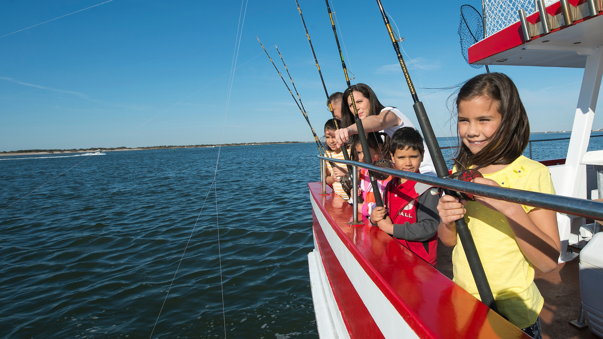 Family charter fishing at Captree State Park in Bay Shore, New York