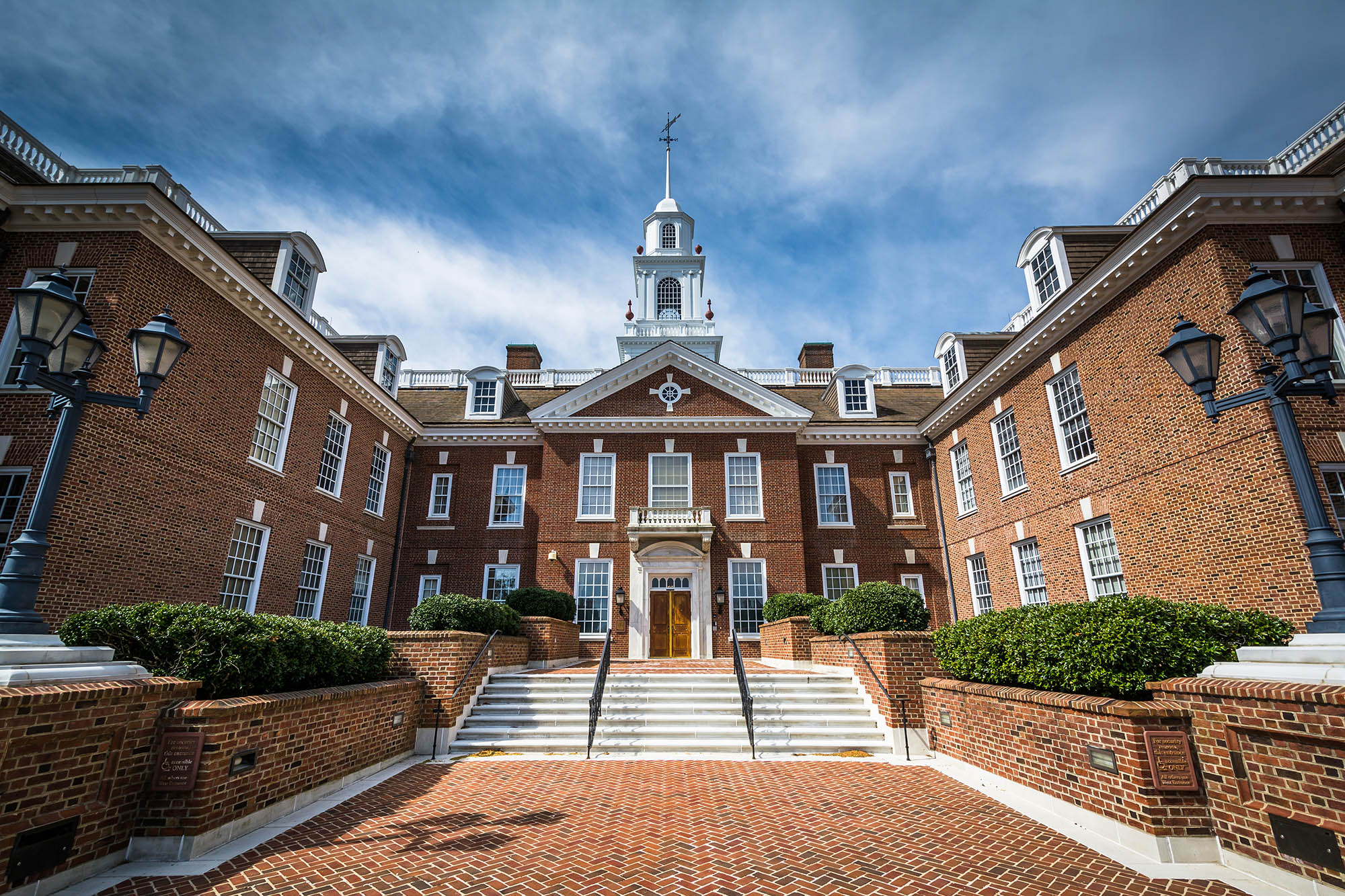 Handmade bricks decorate the Georgian Revival-style Delaware State Capitol building in Dover