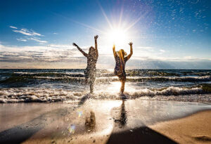 Splashing in Lake Michigan near Traverse City, Michigan