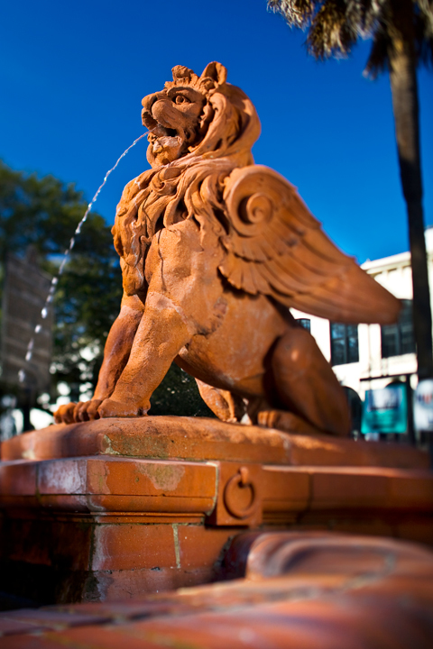 Winged Lion fountain outside of Solomon’s Lodge in Savannah, Georgia