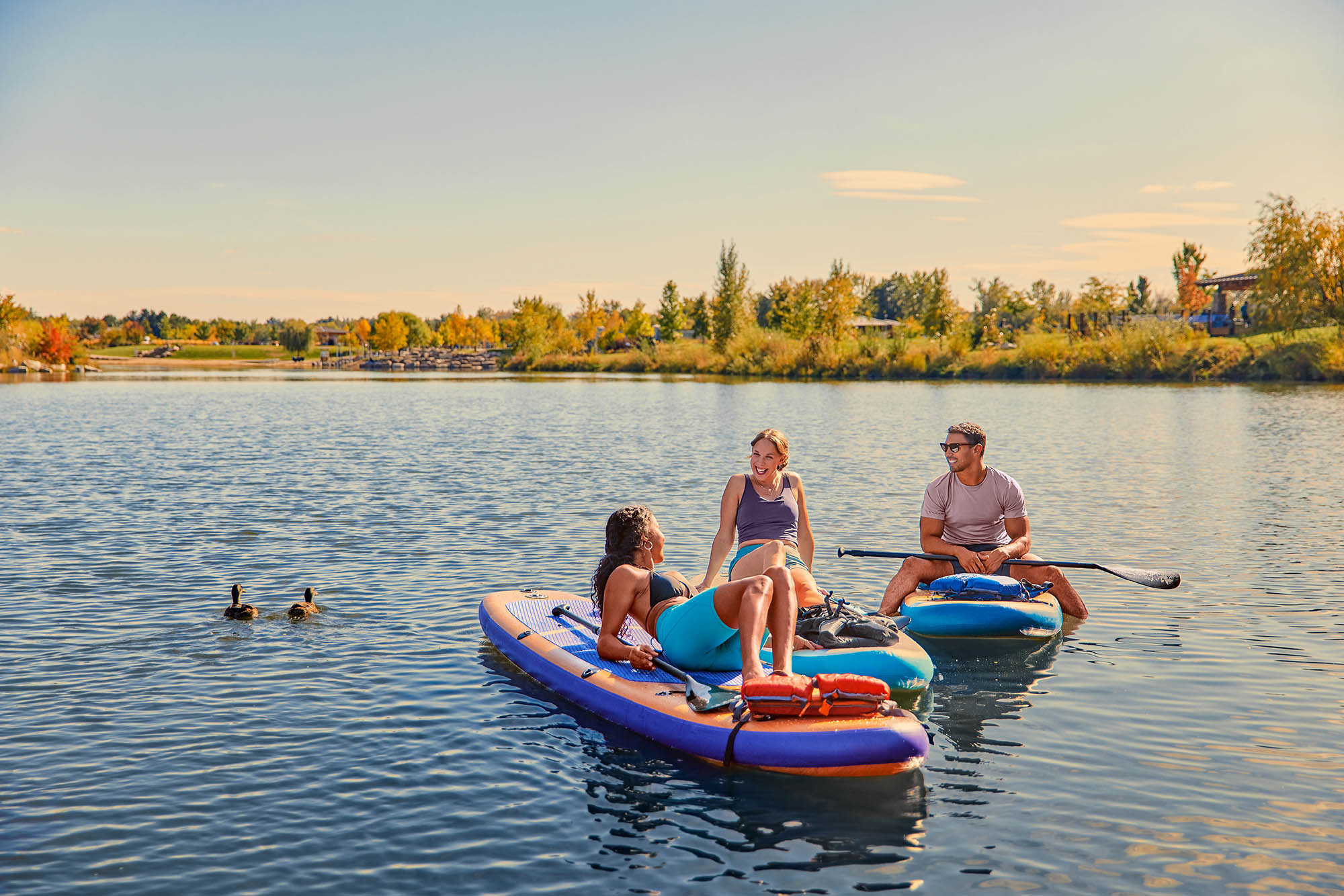 Paddleboarders on a Boise lake