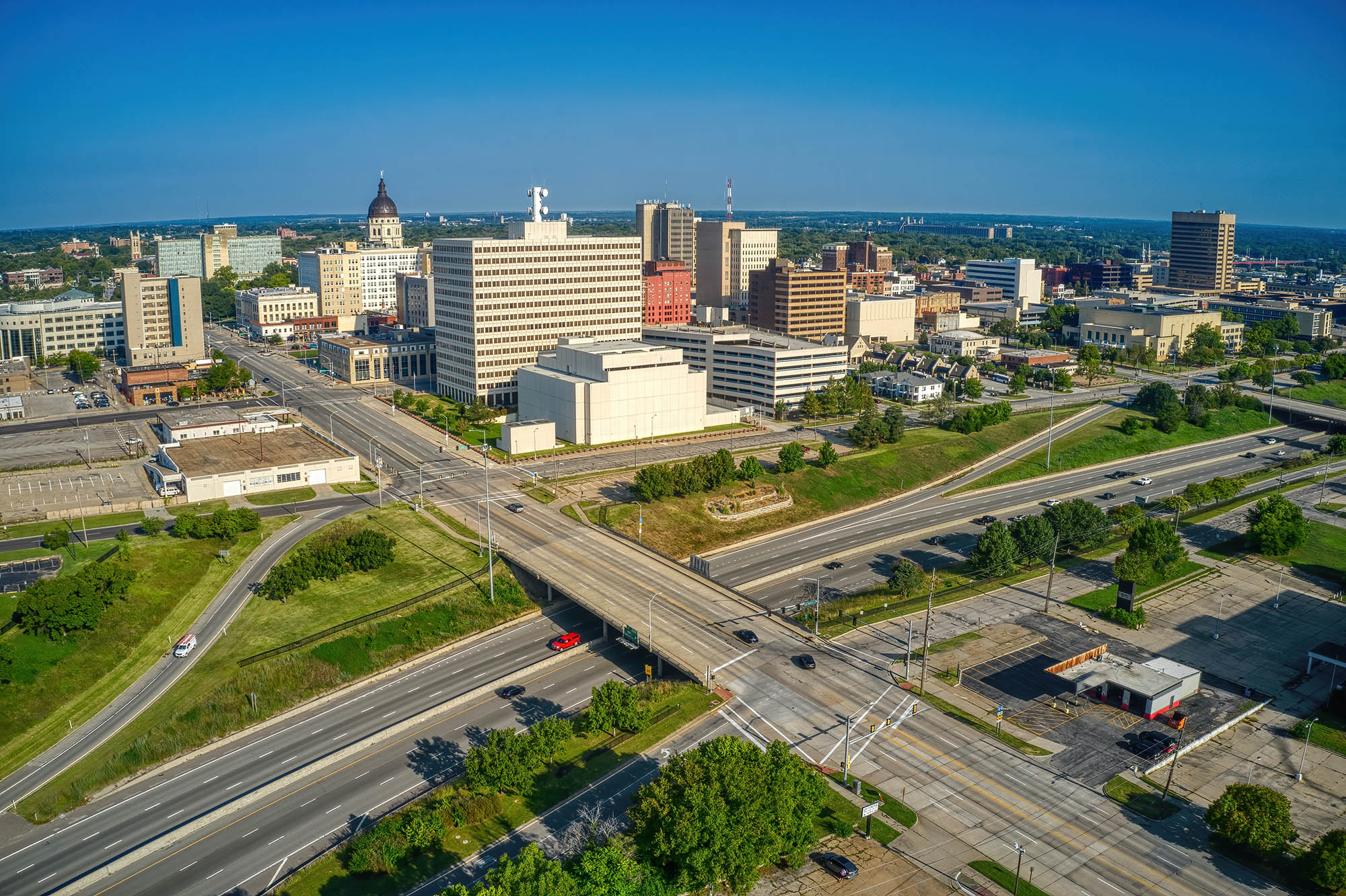 Vue aérienne de la Topeka, Kansas, skyline