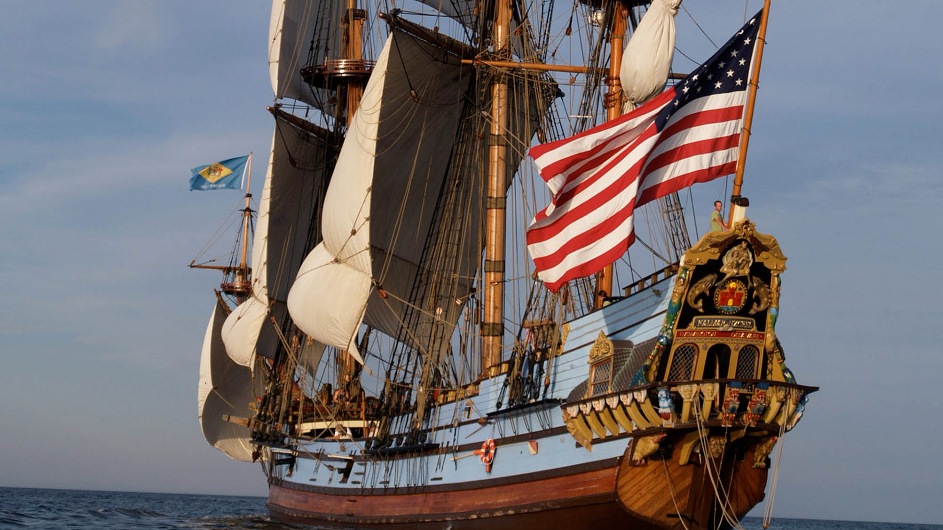 O Kalmar Nyckel, uma réplica do navio que trouxe os primeiros colonos para Wilmington, Delaware