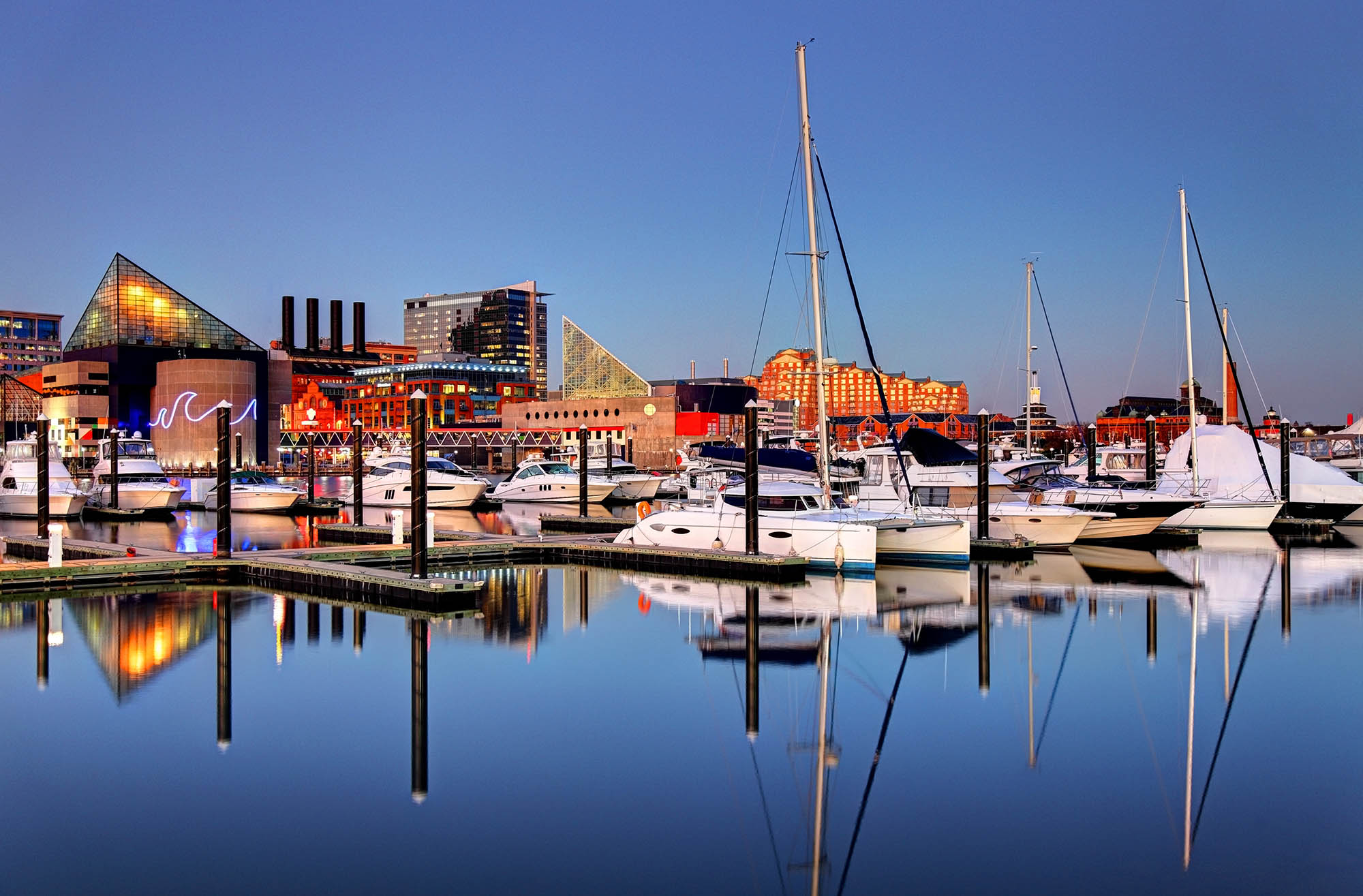 Ships docked in the Inner Harbor of Baltimore, Maryland
