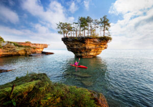Kayaker at Turnip Rock in Lake Huron near Port Austin, Michigan