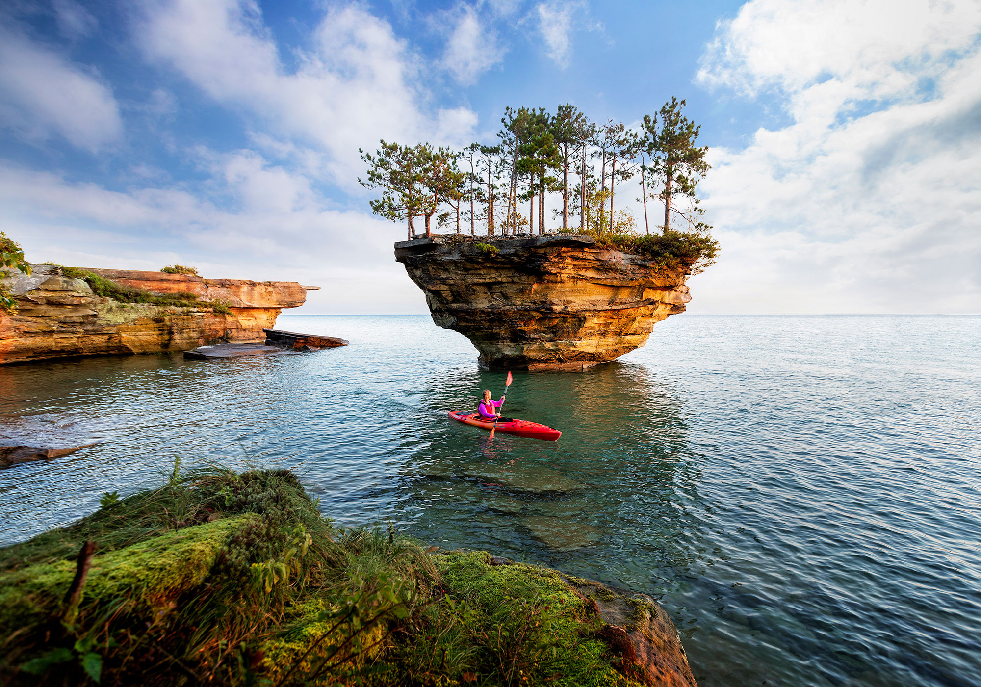 Kayaker at Turnip Rock in Lake Huron near Port Austin, Michigan