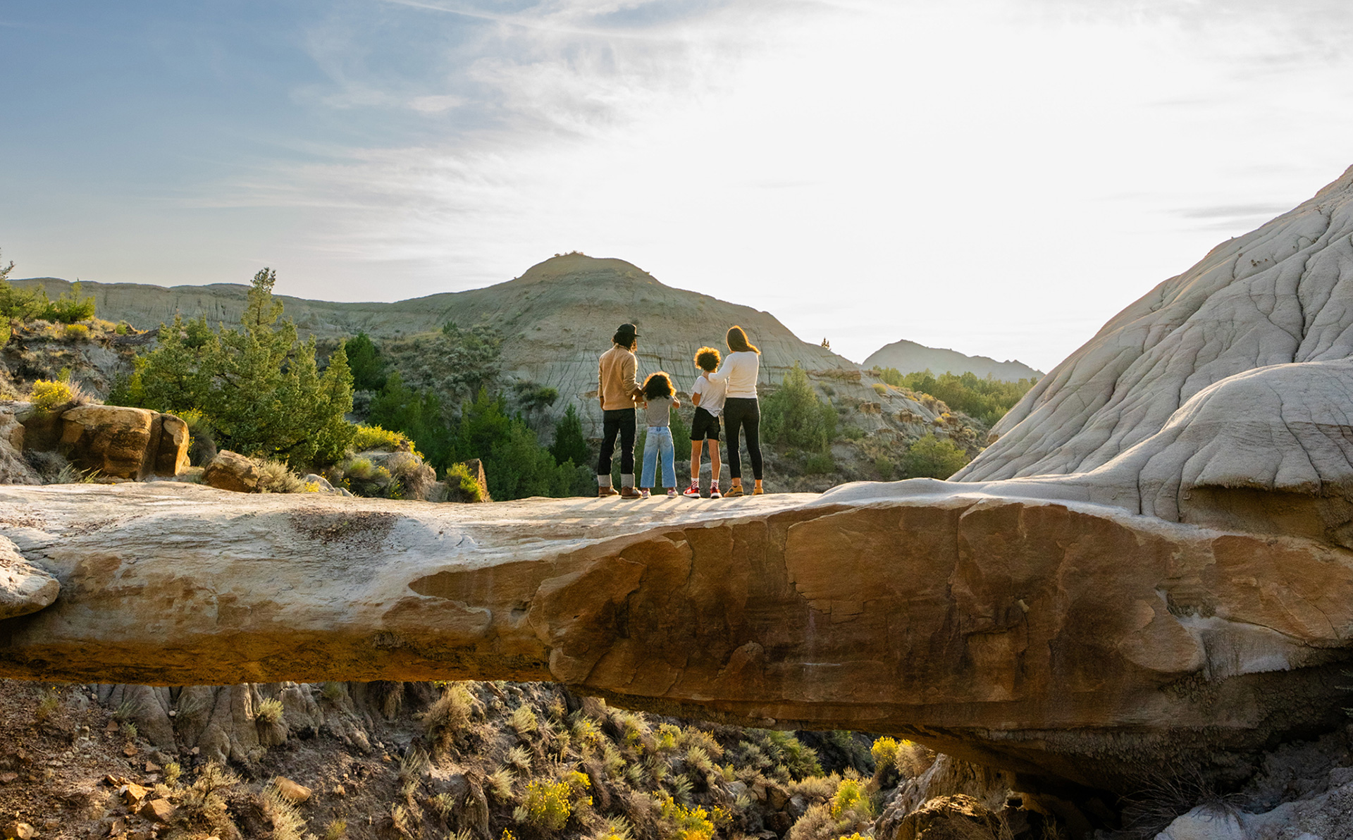 Family at Makoshika State Park in Glendive, Montana