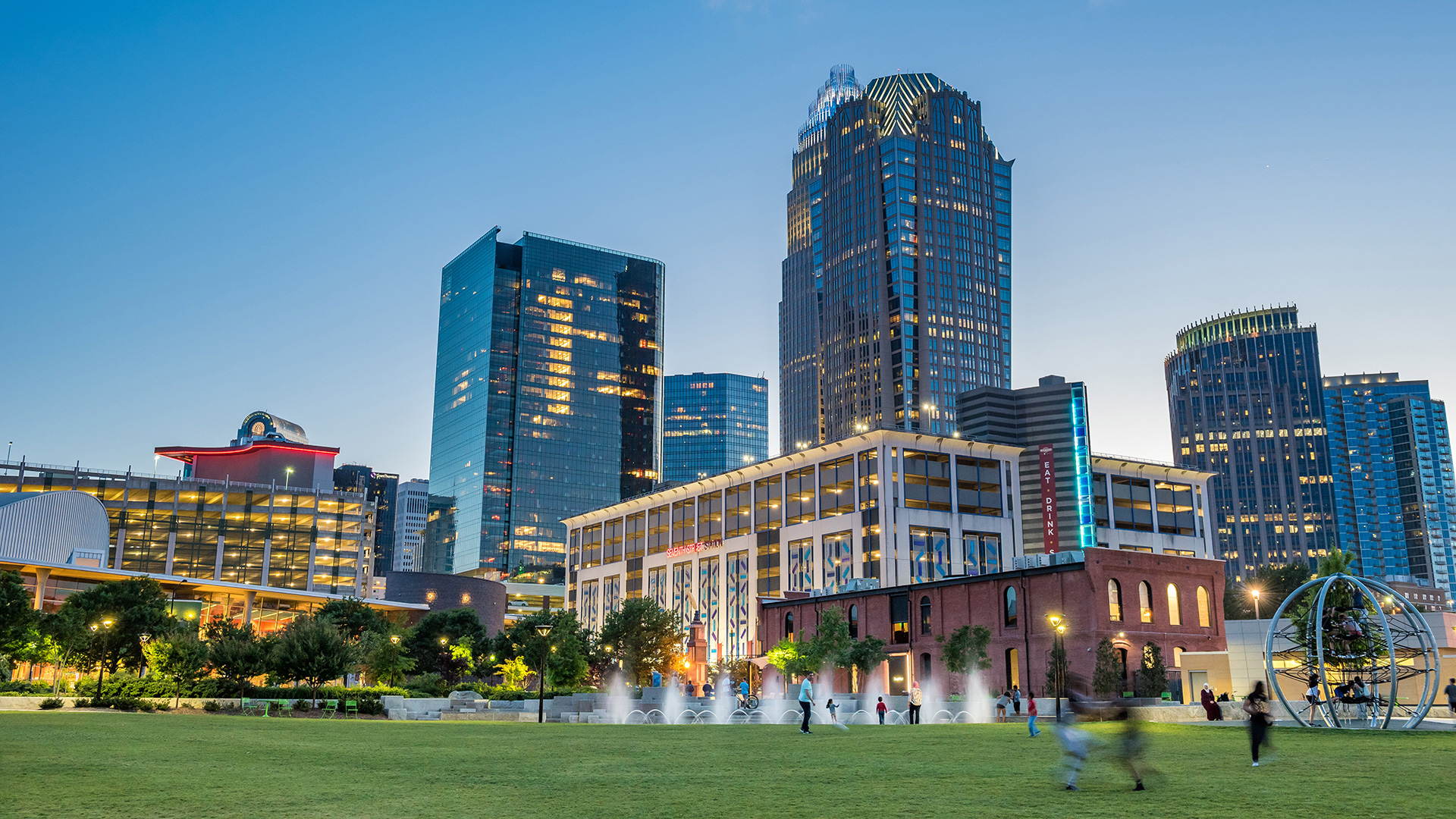 The Uptown Charlotte, North Carolina, skyline at dusk