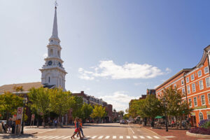 Walking in downtown Portsmouth, New Hampshire
