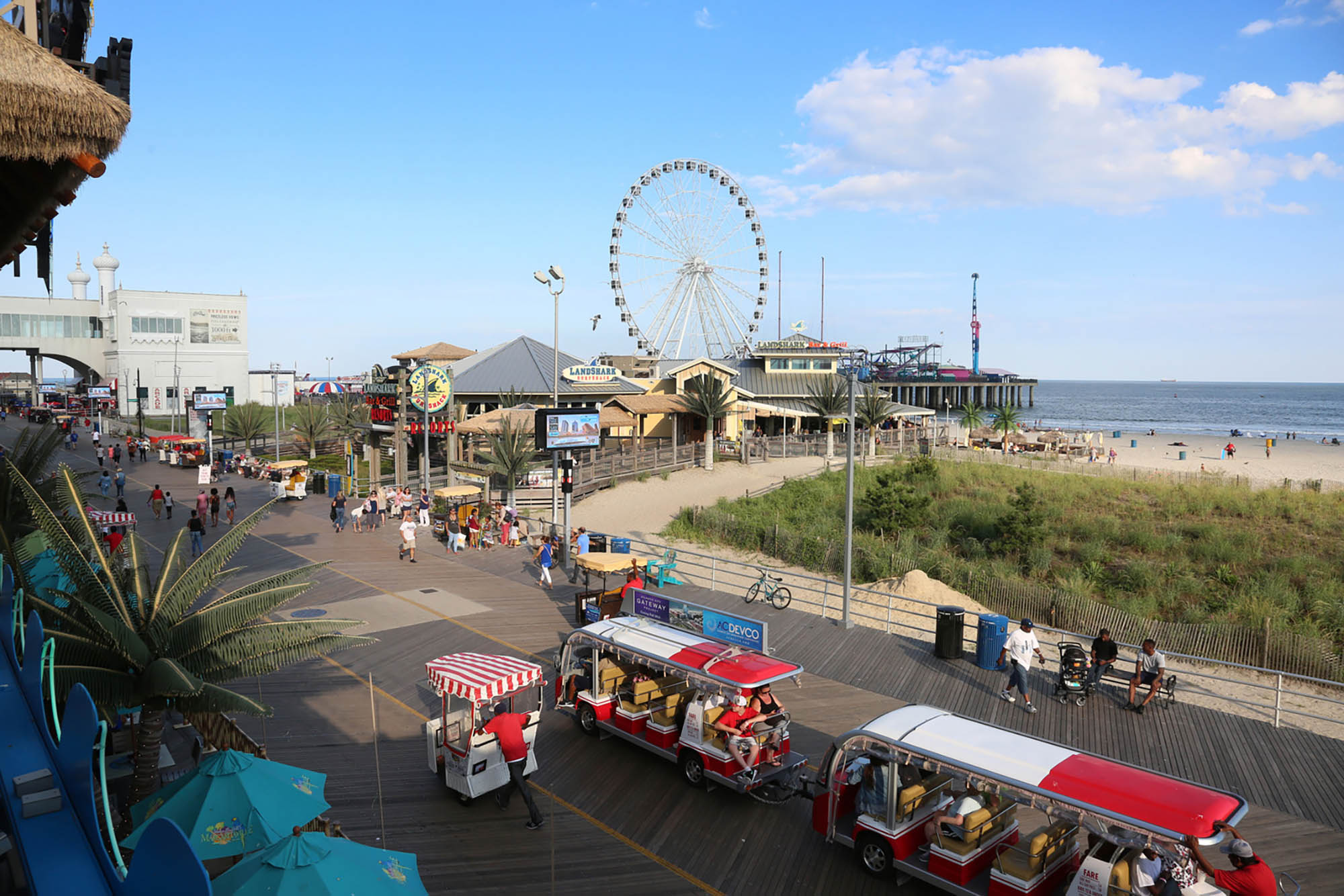 A public tram on the Atlantic City Boardwalk in Atlantic City, New Jersey
