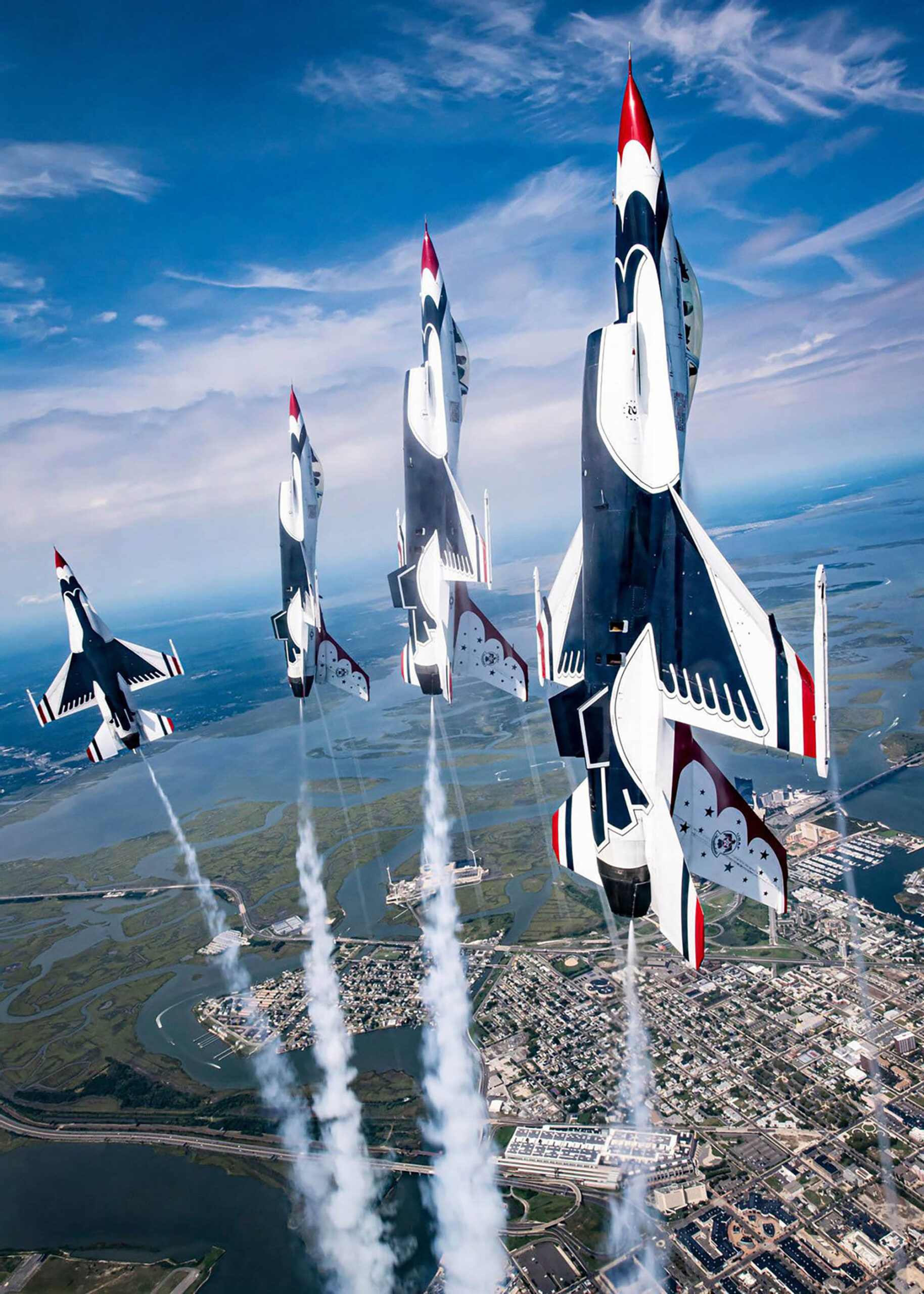 The United States Air Force Thunderbirds in a vertical formation at the Atlantic City Airshow in Atlantic City, New Jersey; Credit: Staff Sgt. Cory W. Bush
