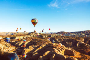 Hot air balloons floating over Albuquerque, New Mexico