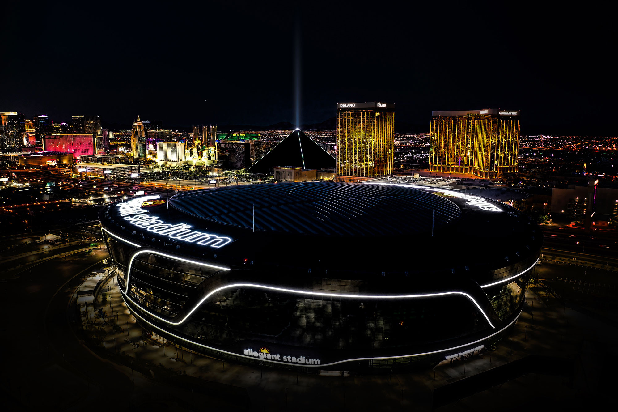 Aerial of Allegiant Stadium in Las Vegas, Nevada. 