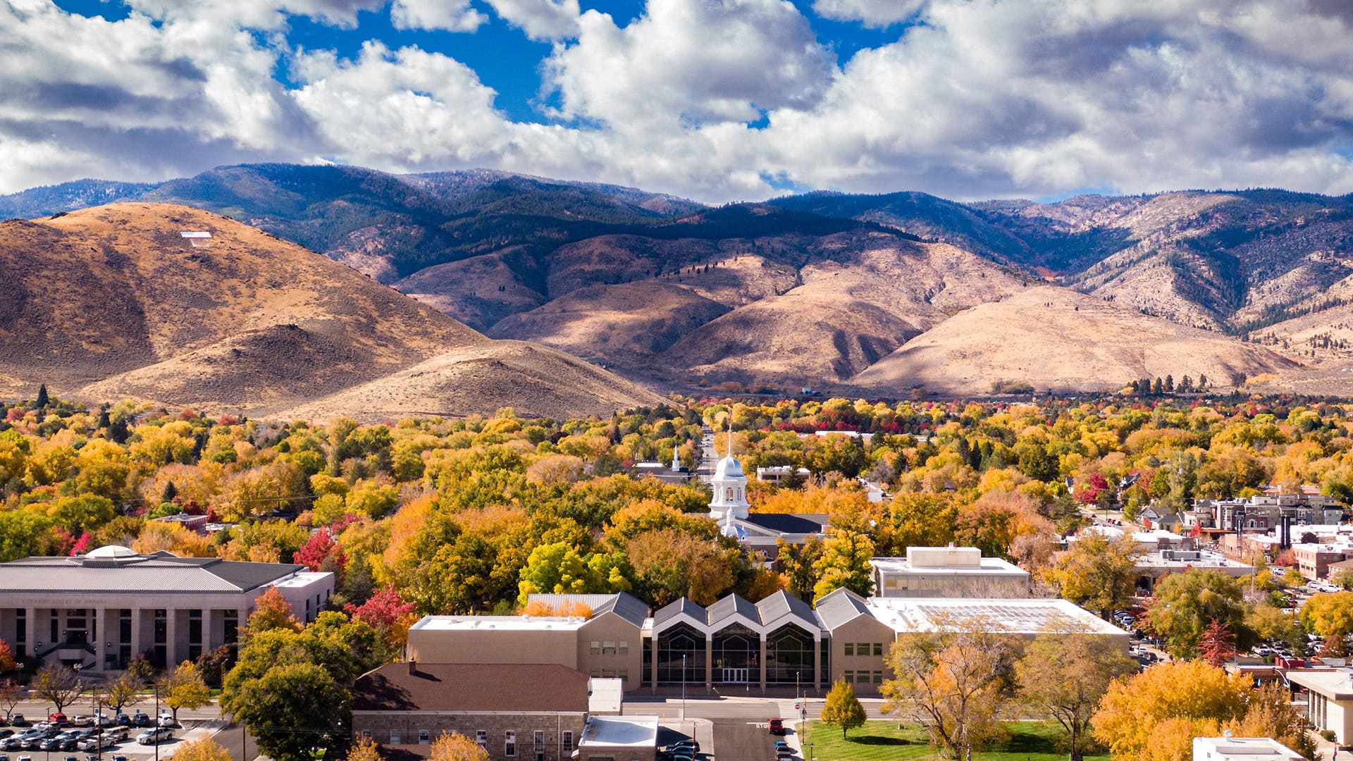 Aerial view of Carson City, Nevada, and the Nevada State Capitol
