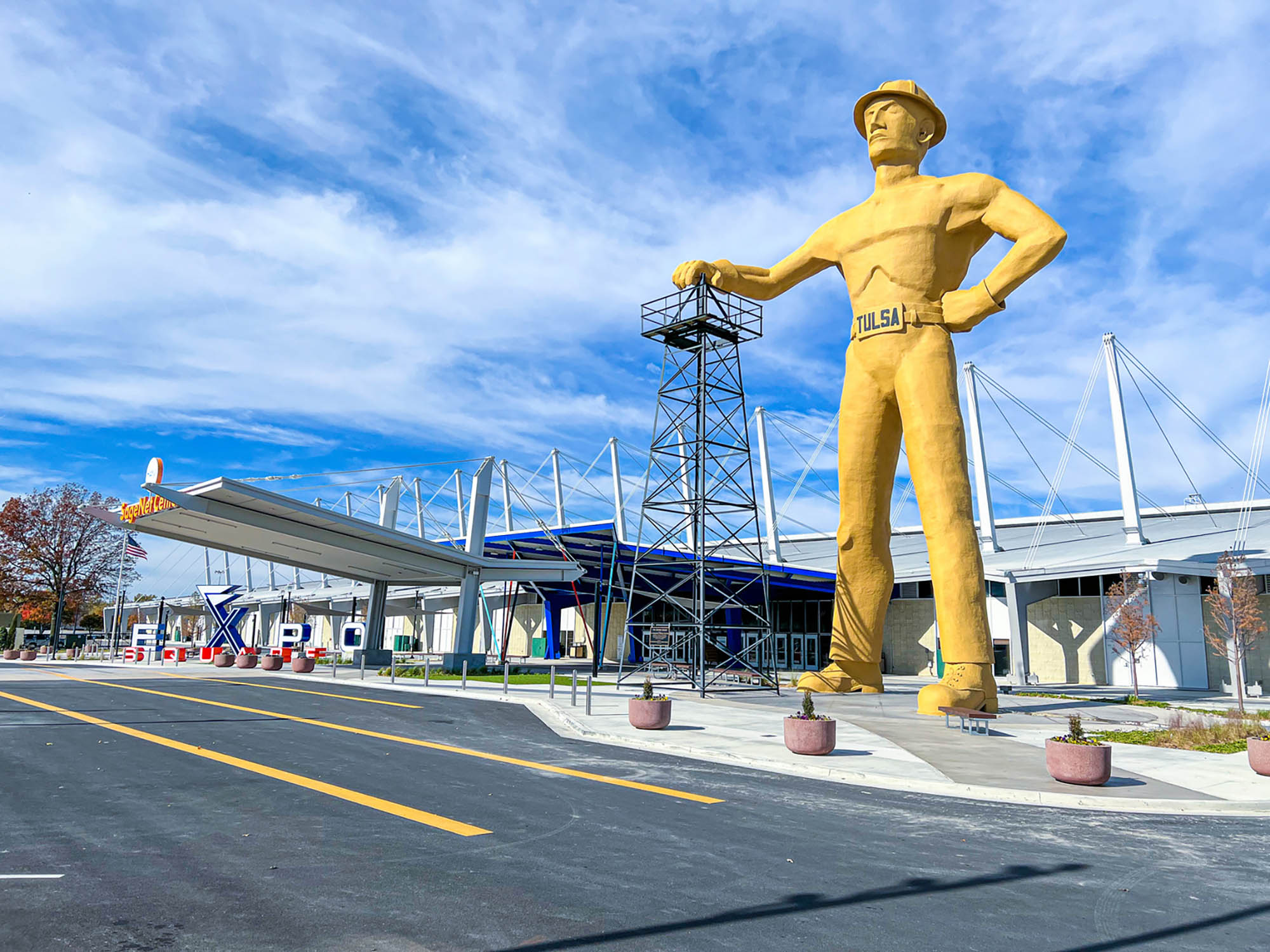 The massive Golden Driller statue in Tulsa, Oklahoma
