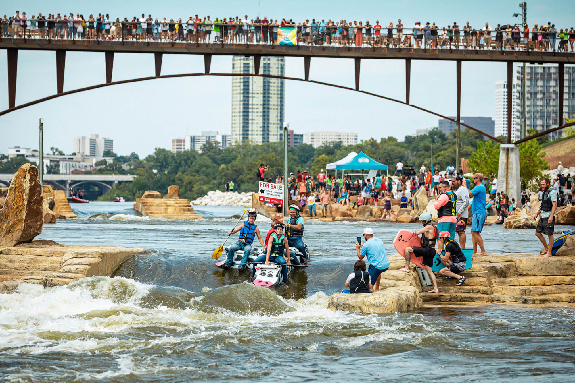People whitewater rafting in Zink Lake in Tulsa, Oklahoma; Credit: Patrick Witty
