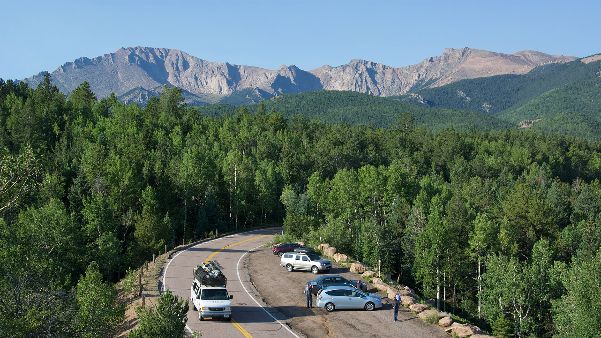 View of the Pikes Peak Highway in Colorado Springs, Colorado; Credit: Visit Colorado Springs