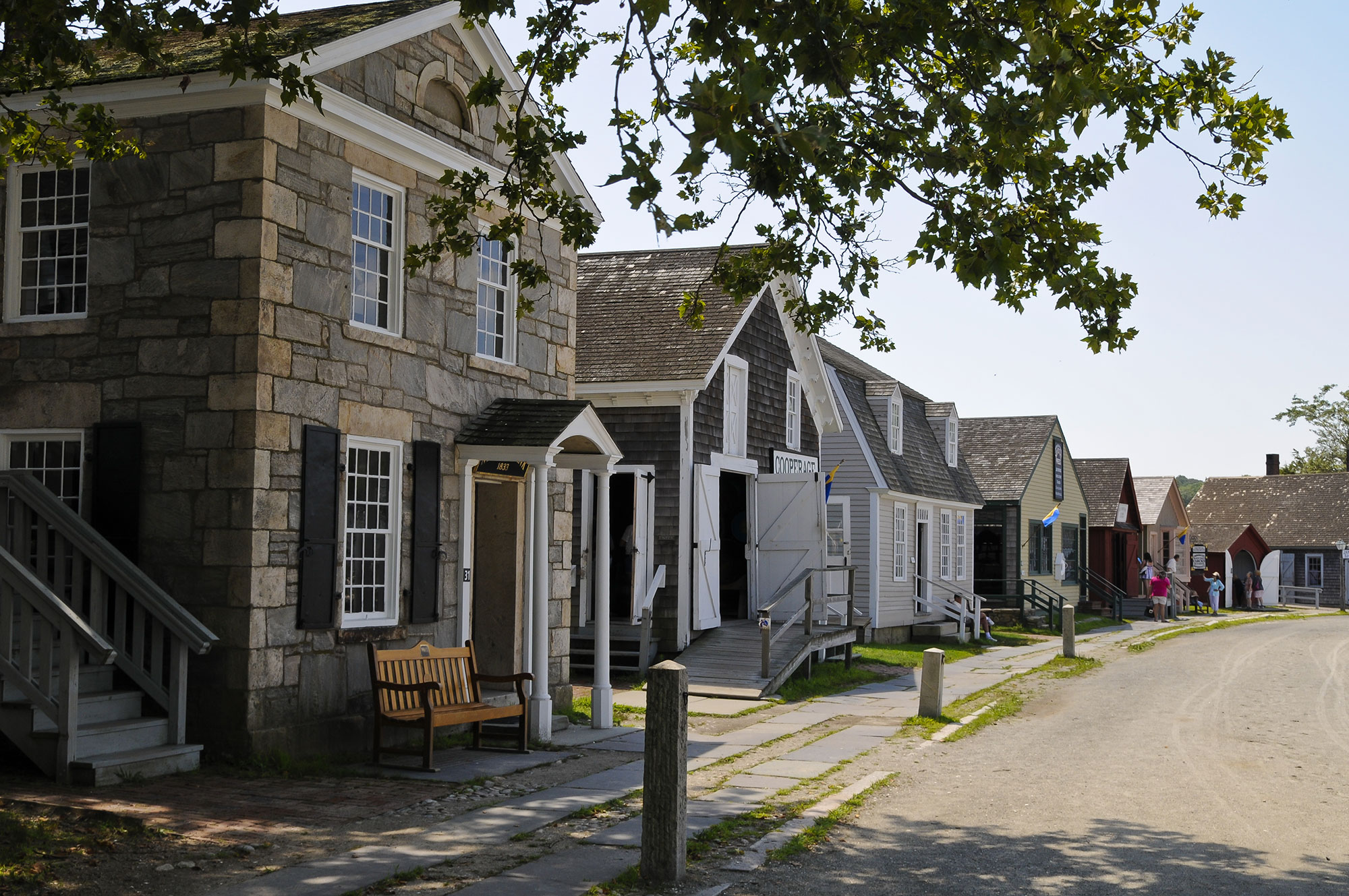 Charming houses lining a street in Mystic, Connecticut
