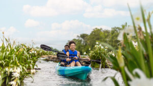 Kayaking through a marshy waterway in South Carolina