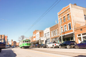 Trolley passing South Main Street in Memphis, Tennessee; Credit: Alex Shansky