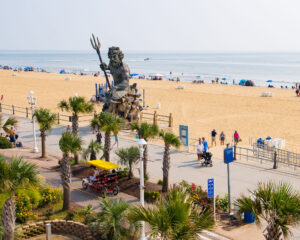 Aerial view of the boardwalk in Virginia Beach, Virginia