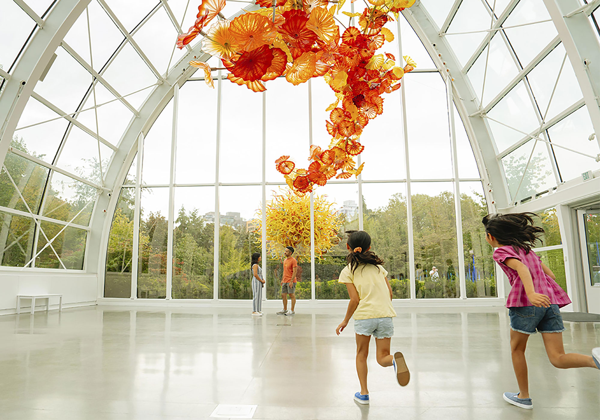Family at the Chihuly Garden and Glass in Seattle, Washington.