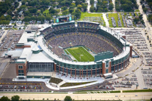 Aerial of Lambeau Field, home of the Green Bay Packers in Wisconsin