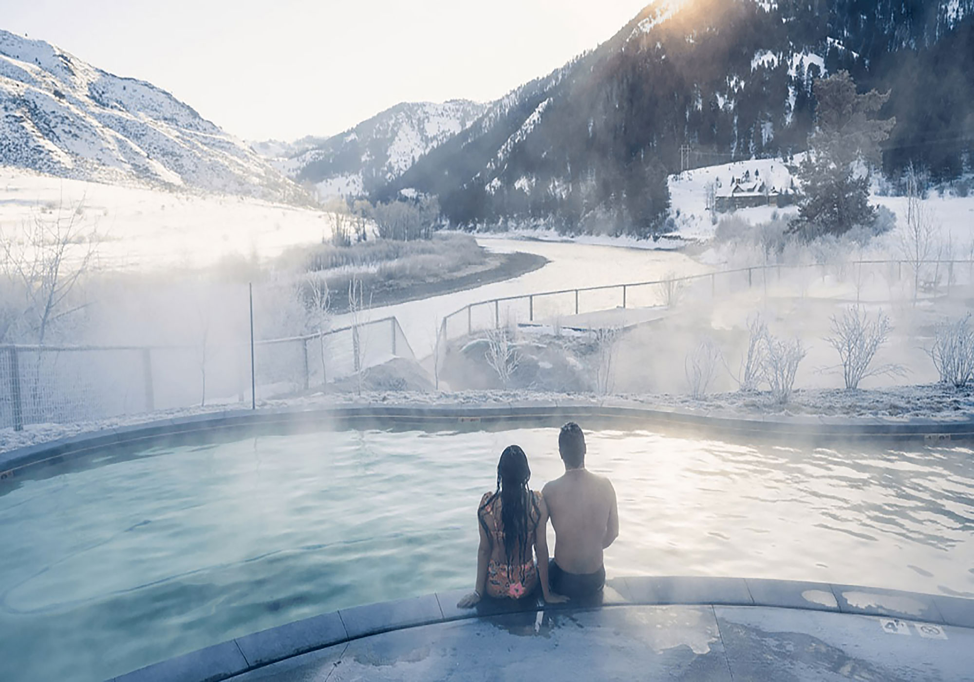 Visitors at Astoria Hot Springs Park in Jackson, Wyoming