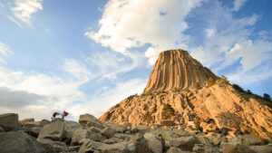 Hikers at Devils Tower National Monument in Wyoming