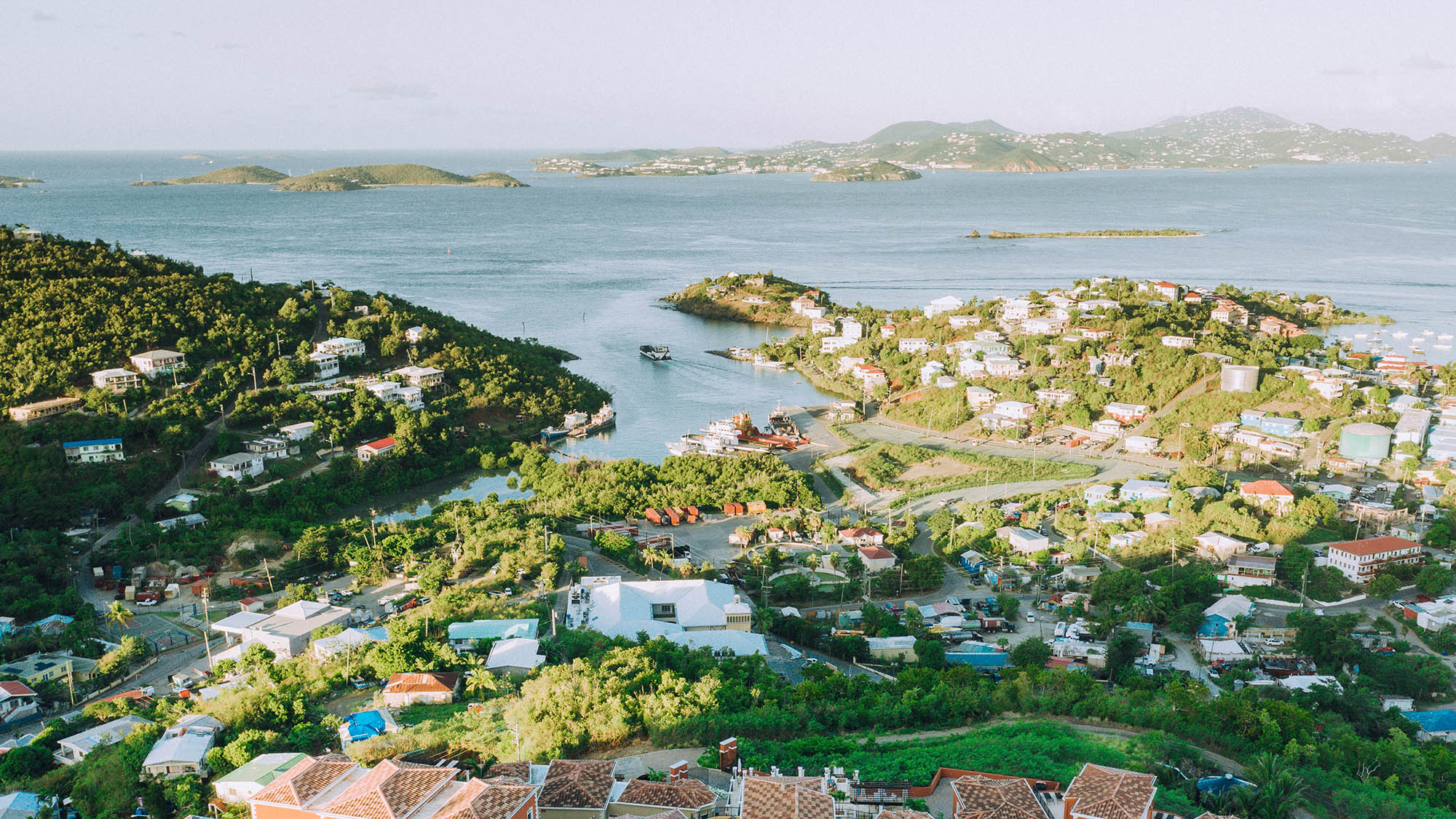 Aerial view of St. Thomas in the U.S. Virgin Islands