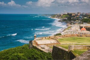 Aerial view of the coast from San Juan, Puerto Rico