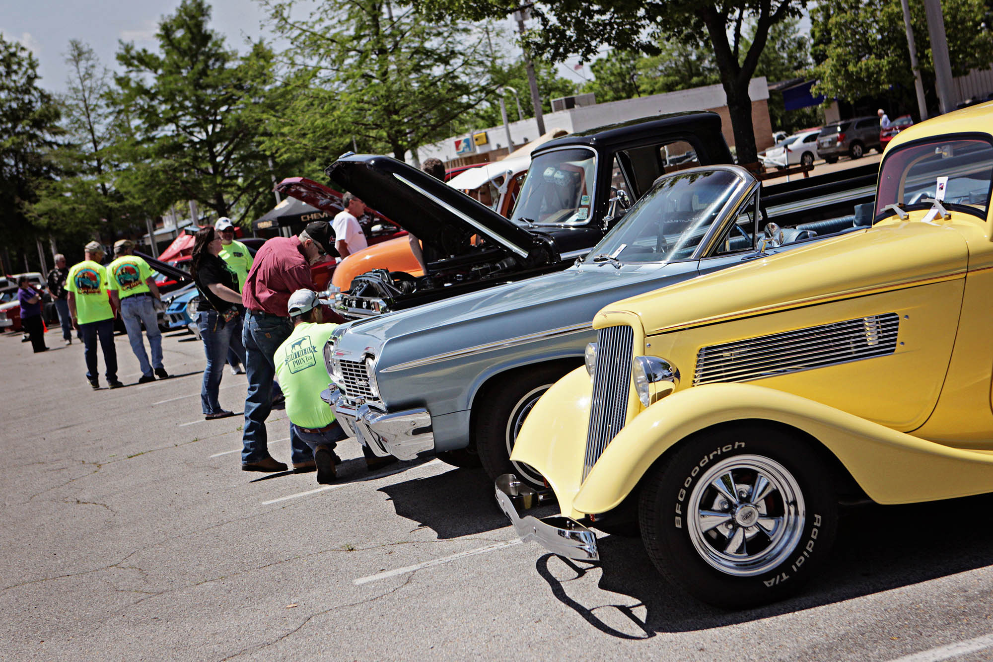 Classic automobiles on display during Blue Suede Cruise weekend in Tupelo, Mississippi