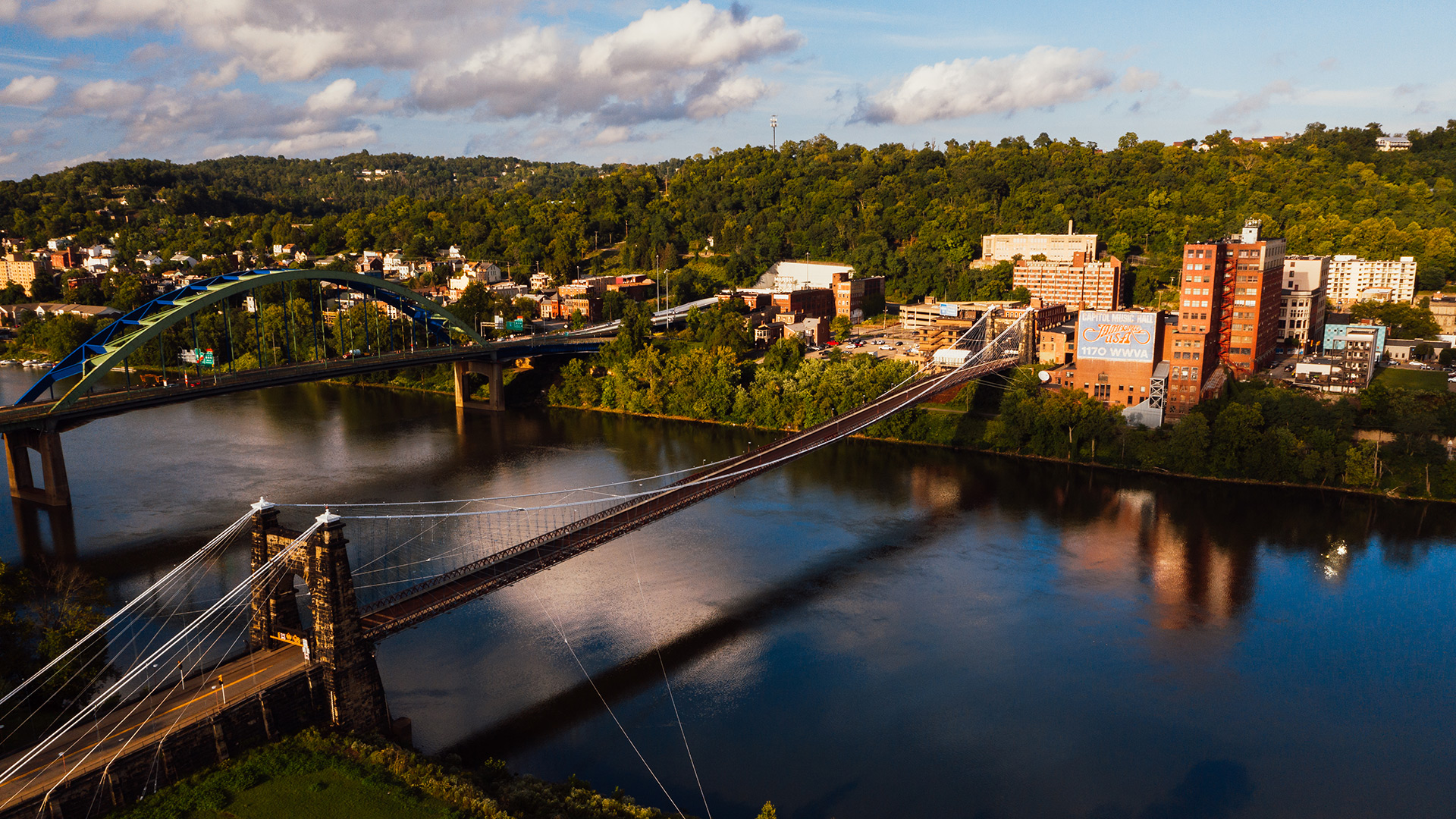 Aerial view of downtown Wheeling, West Virginia
