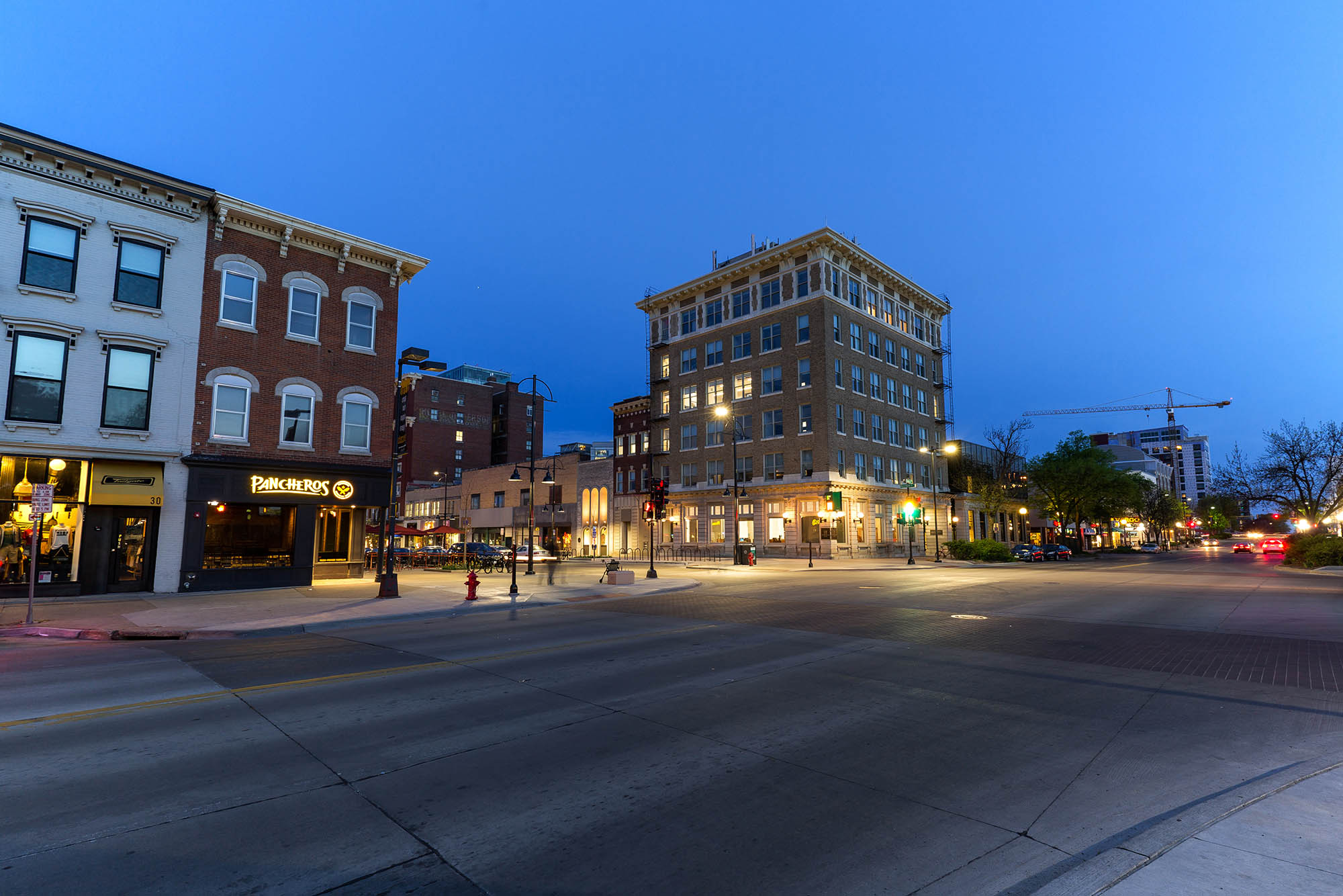 Twilight view of downtown Iowa City, Iowa