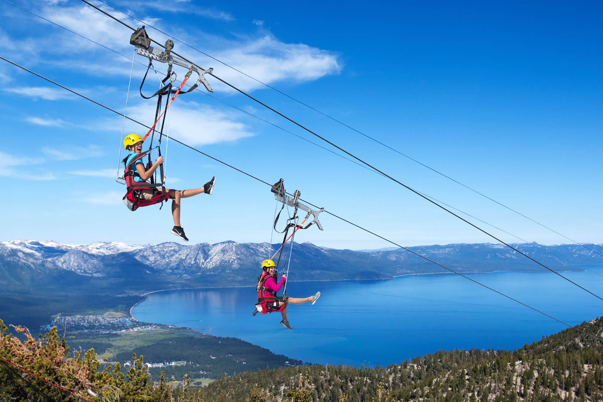 Zip lining at Heavenly Mountain Resort overlooking Lake Tahoe