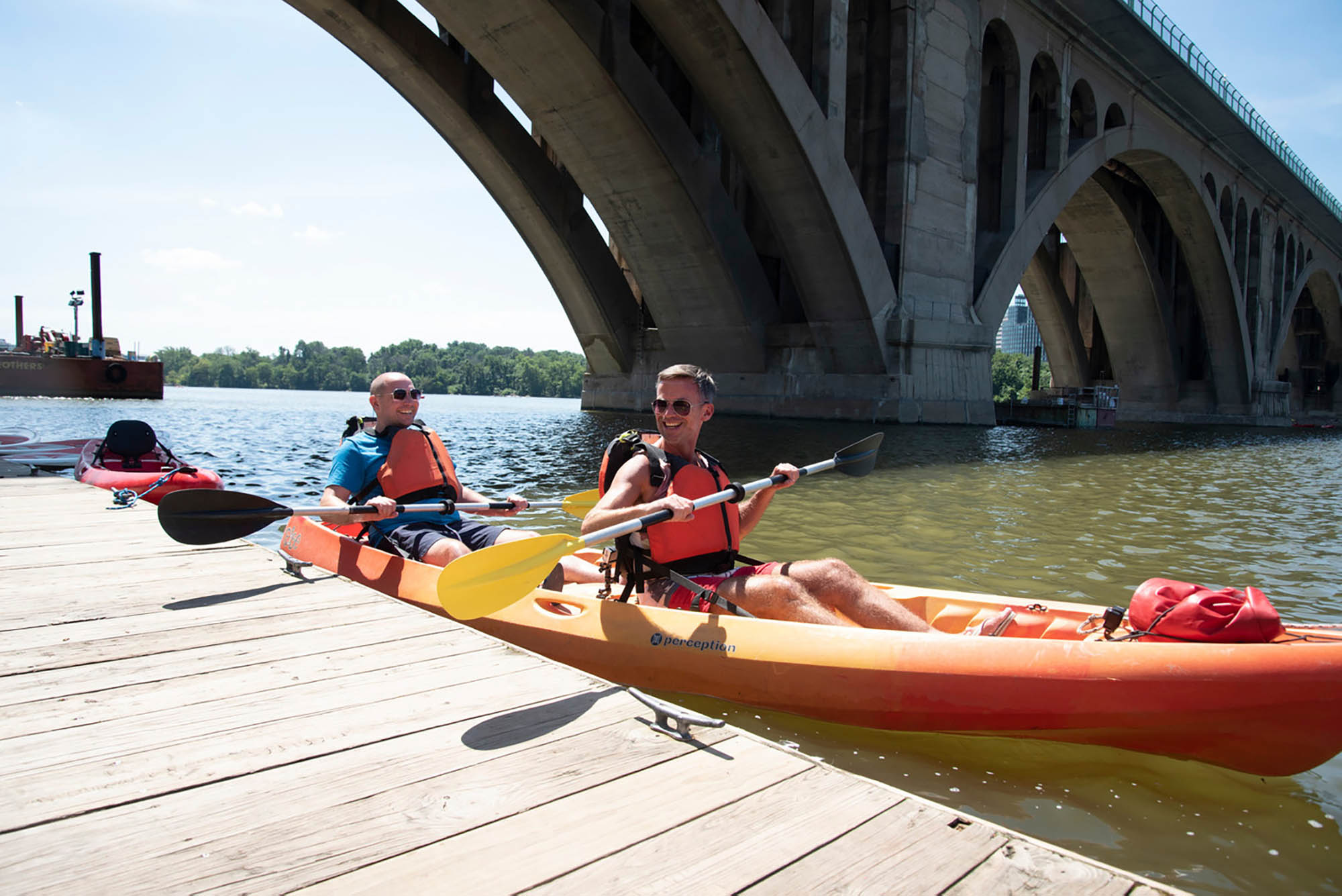 Kayaking in the Potomac River near Francis Scott Key Memorial Bridge in Washington, D.C.
