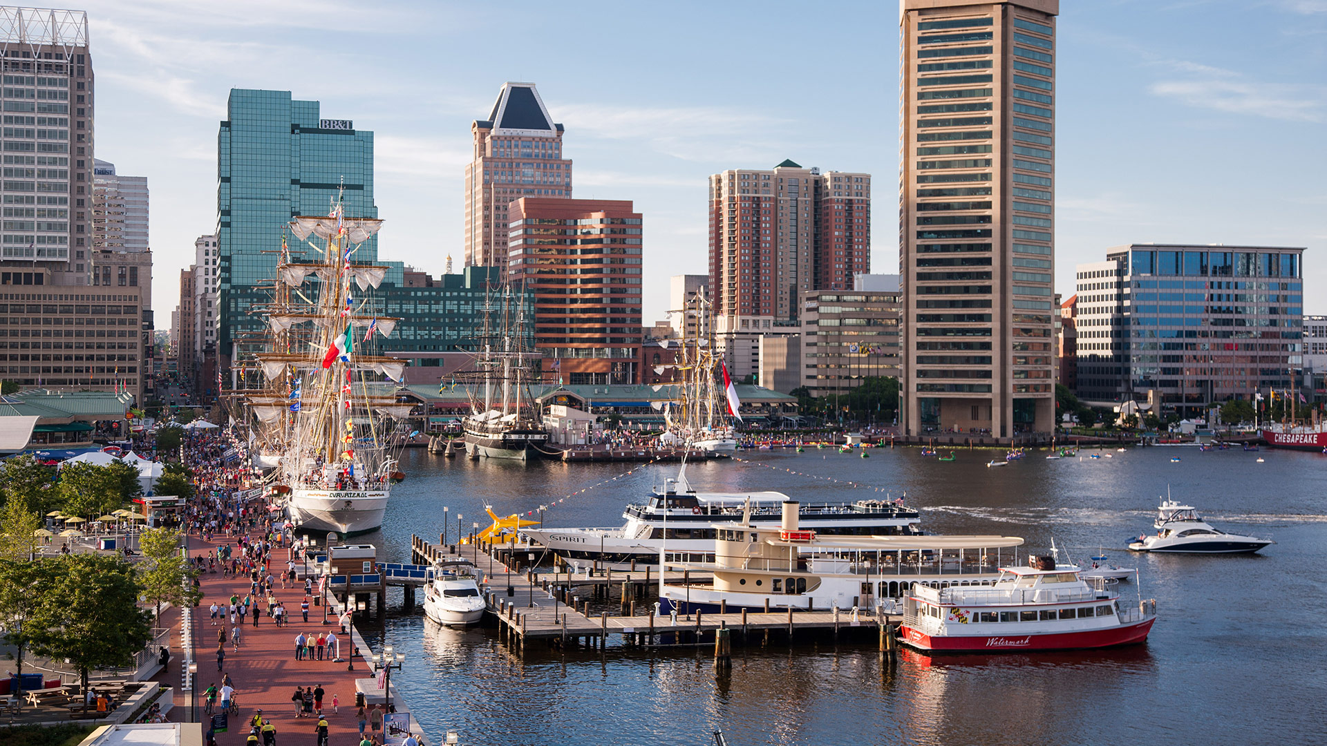 Ships in the Inner Harbor of Baltimore, Maryland; Credit: Visit Baltimore