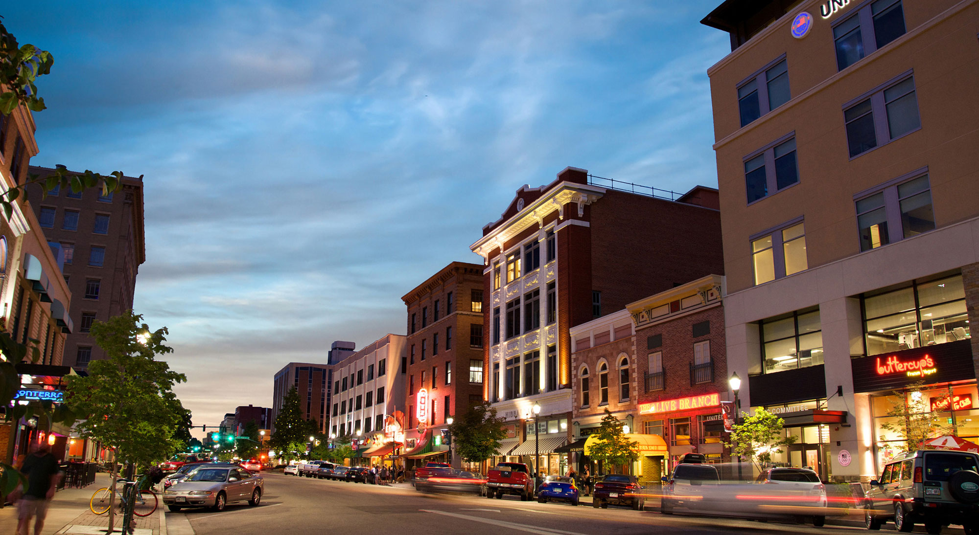 Downtown Colorado Springs, Colorado, at dusk