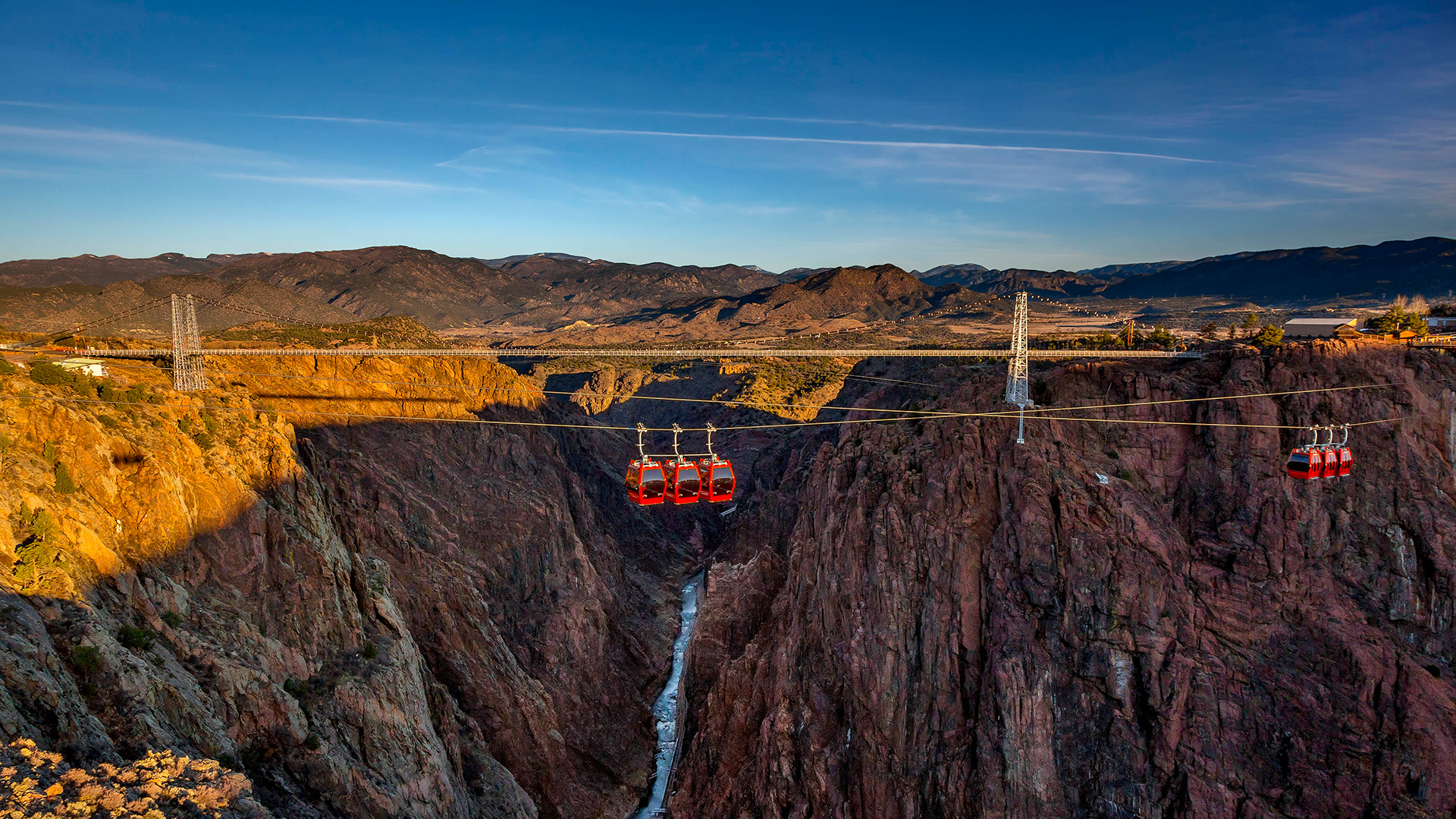 Gondolas over the Arkansas River at the Royal Gorge Bridge in Park near Colorado Springs, Colorado