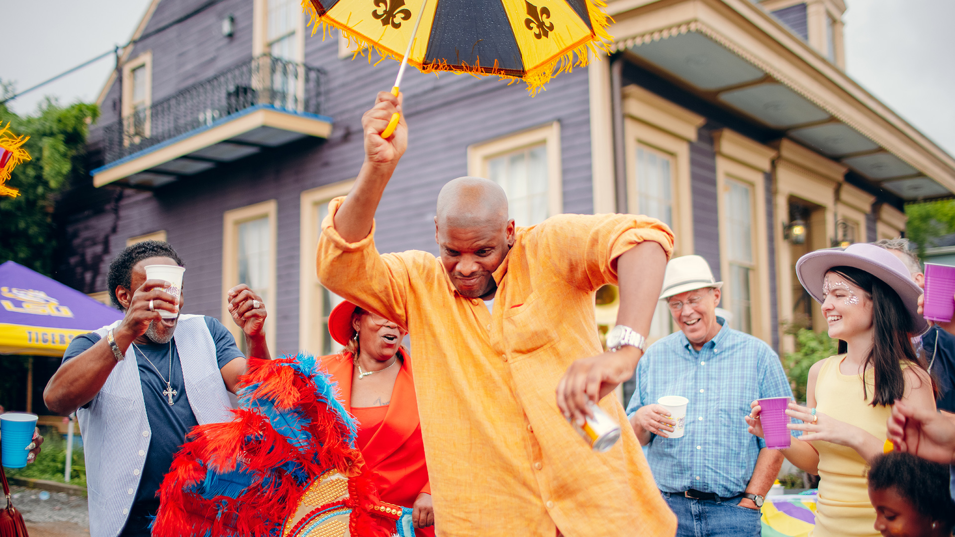 Mardi gras street parade in New Orleans, Louisiana
