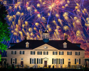 A fireworks display over George Washington’s Mount Vernon in Fairfax County, Virginia