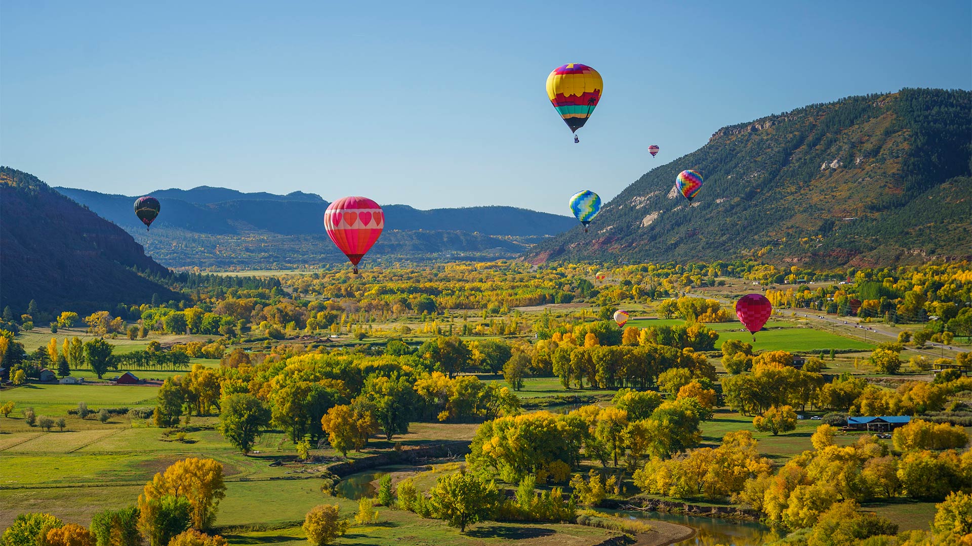 Hot-air balloons during the Animas Valley Balloon Rally near Durango, Colorado; Credit: Nick Kogos